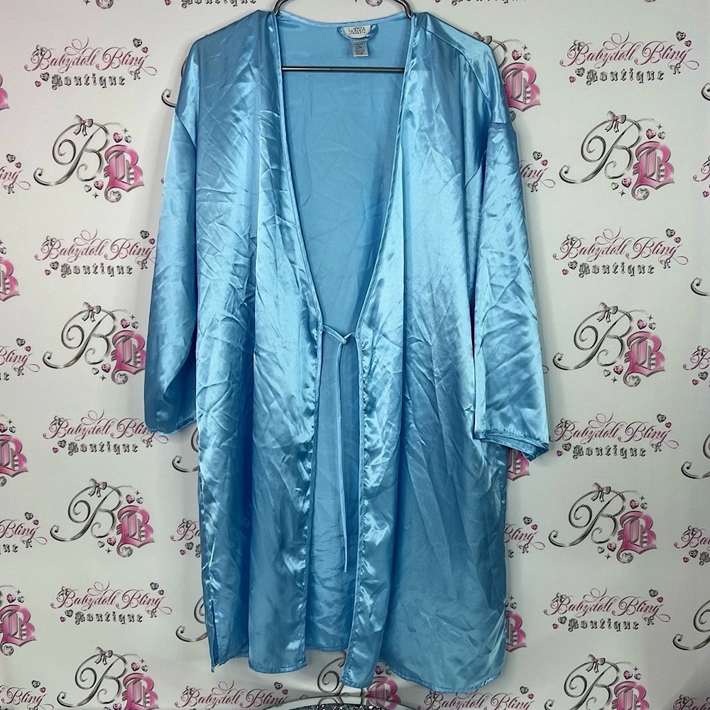 La SENZA robe tie up kimono shiny shimmer y2k Light Blue Satin Robe